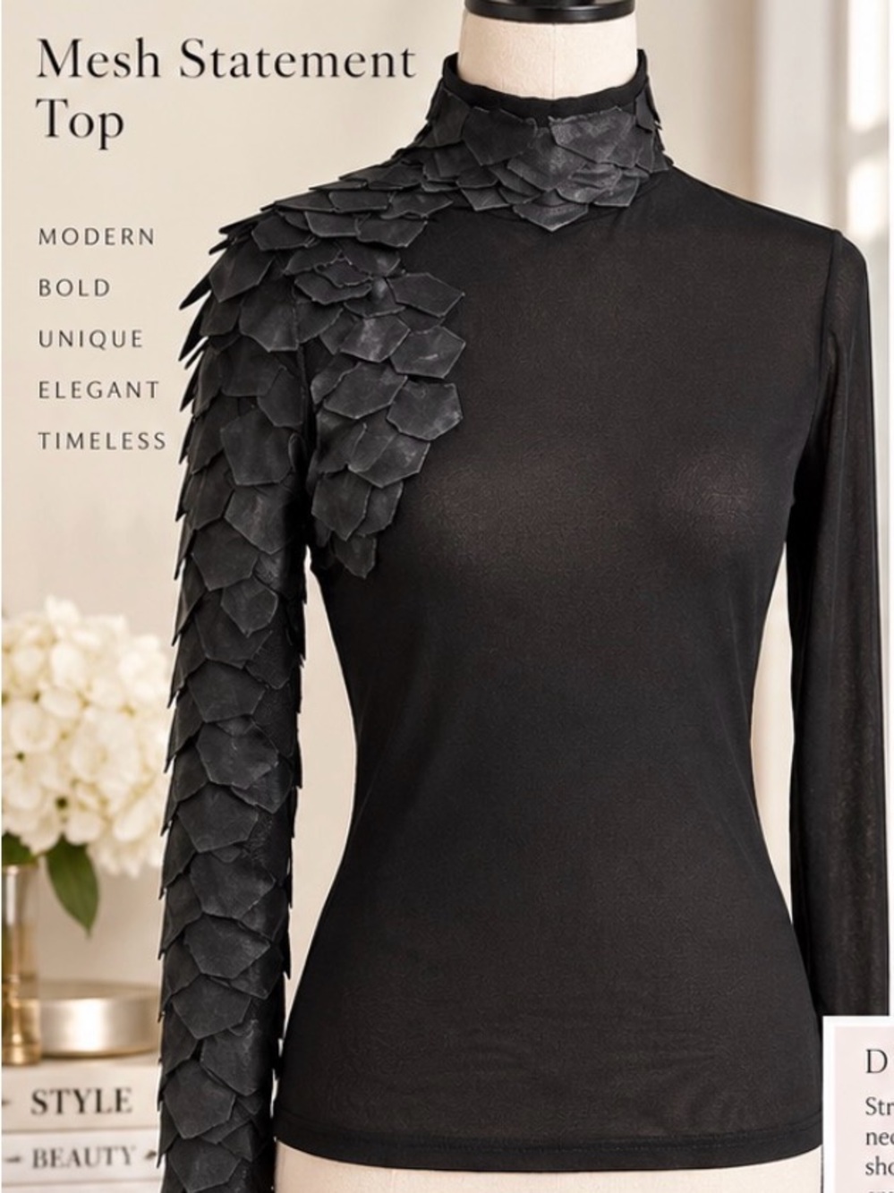 GRACIA Black Sheer Mesh Statement Top – Size Small